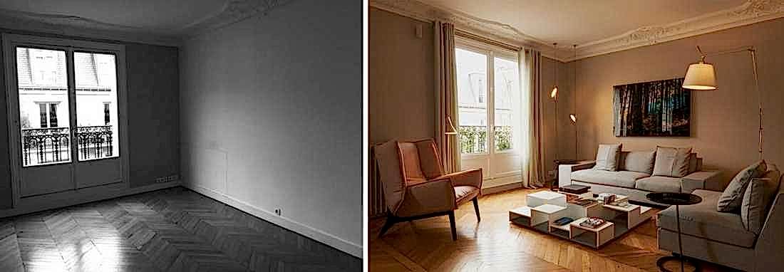 Aménagement du salon d'un appartement haussmanien