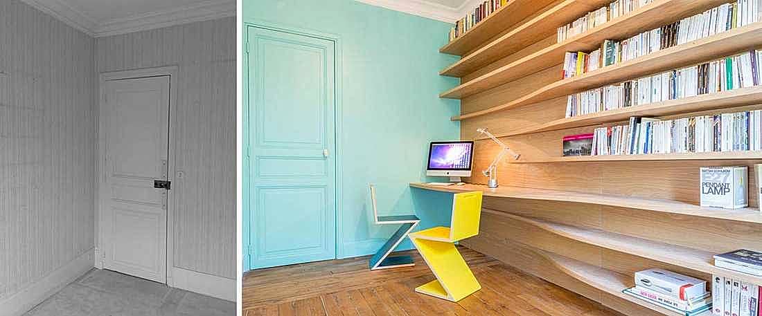 Création d'un bureau - bilbliothèque par un architecte d'intérieur