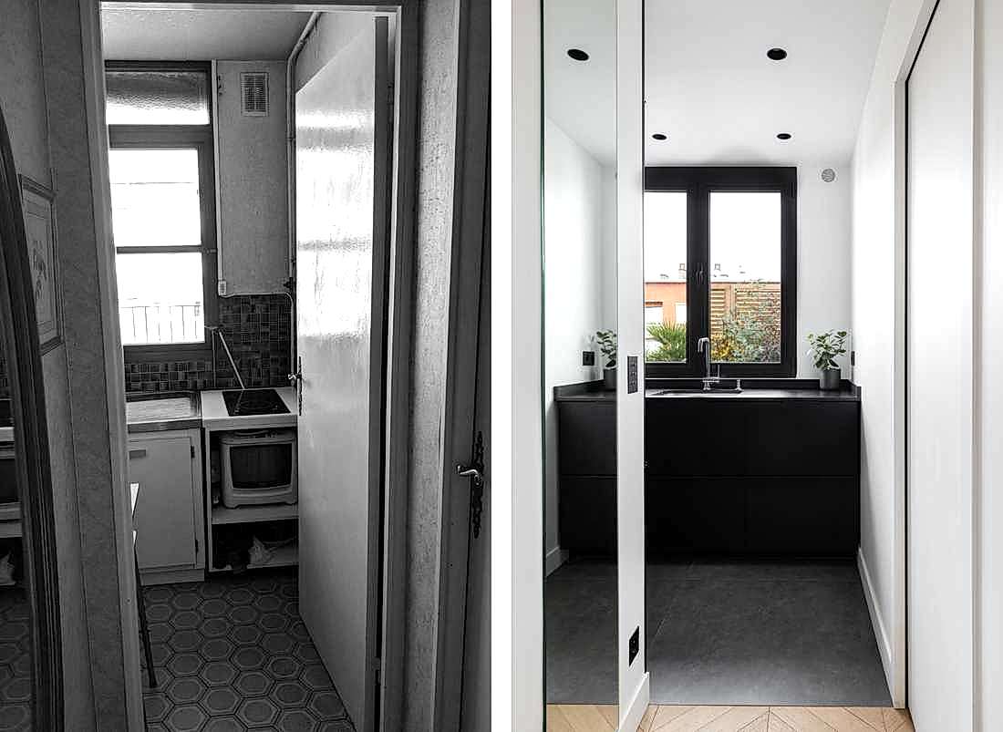 Avant-après : aggrandissement d'une cuisine par un architecte d'intérieur
