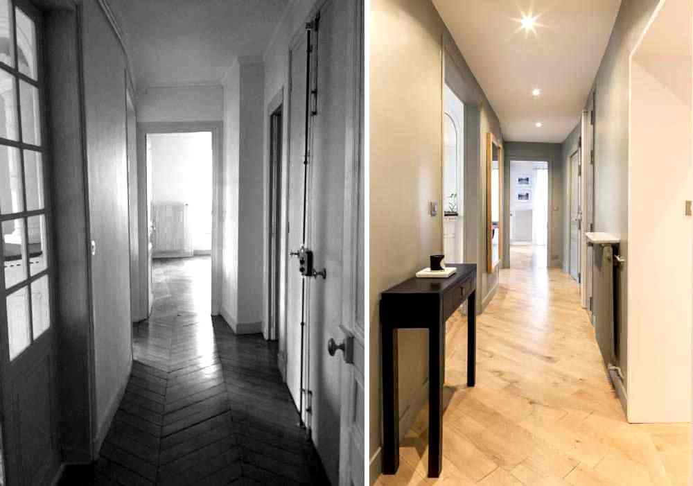 Rénovation d'un couloir dans un appartement haussmannien par un architecte d'intérieur
