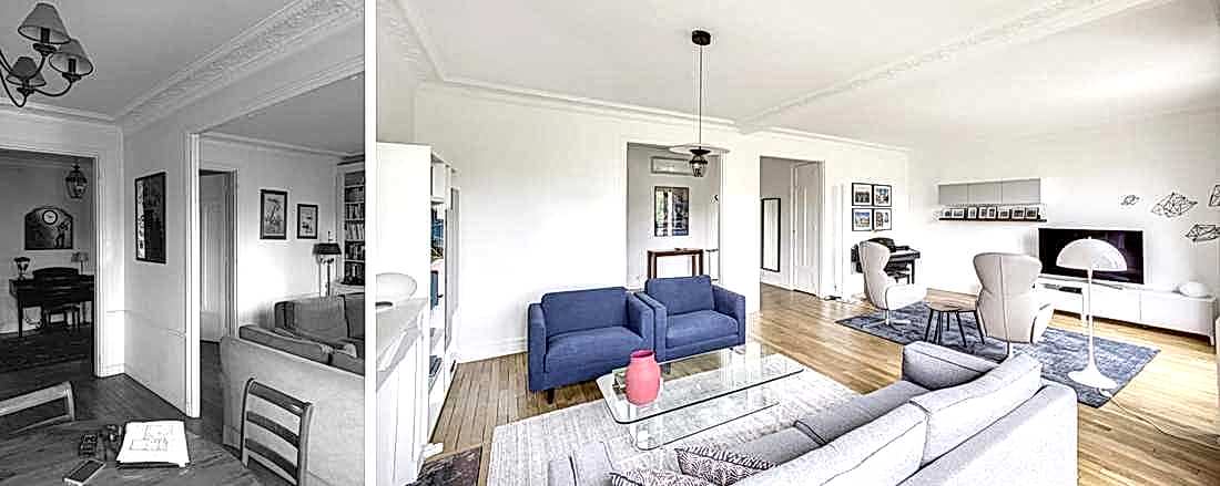 Grand salle de sejour d'un appartement haussmannien