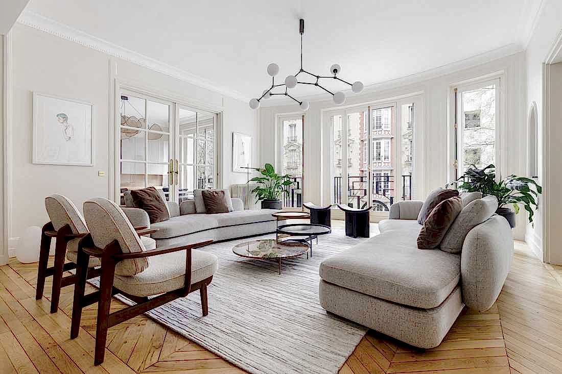 Rénovation complète appartement Art Déco - le séjour plan large