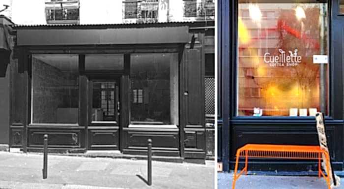 Photos avant - aprés de la rénovation de la facade d'un coffee shop