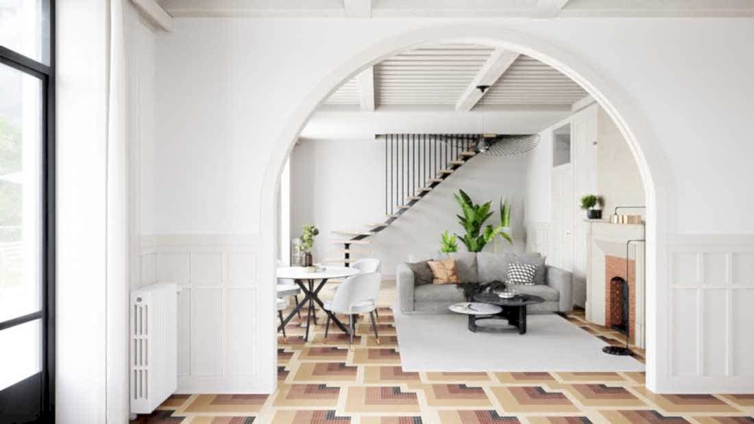 Transformation villa 1930 - le salon avec l'escalier