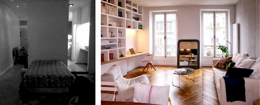 Avant - après : rénovation d'un salon par un architecte d'intérieur