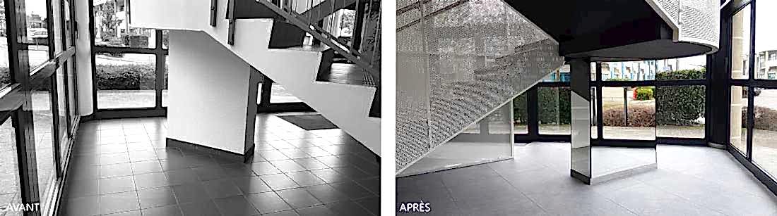 Avant - Après : Rénovation de l'escalier d'un batiment professionnel