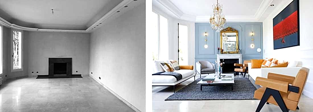 Avant - après : Rénovation intérieure du salon d'une villa