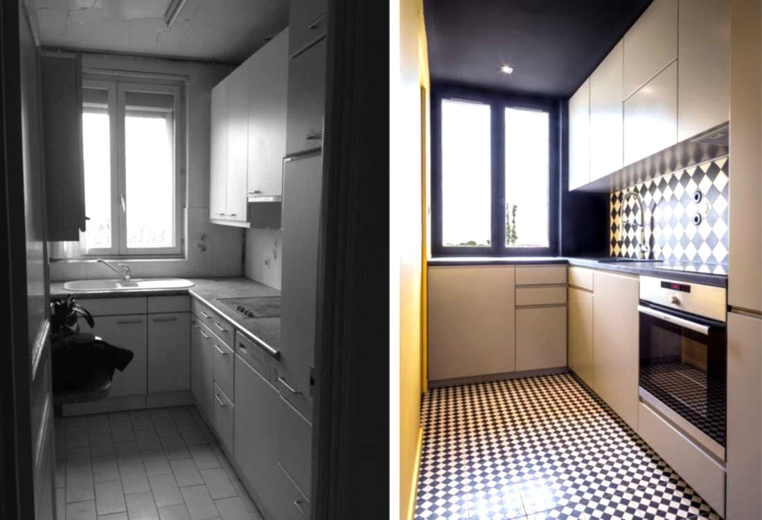 Photo avant - après de la rénovation de la cuisine d'un appartement 3 pièces