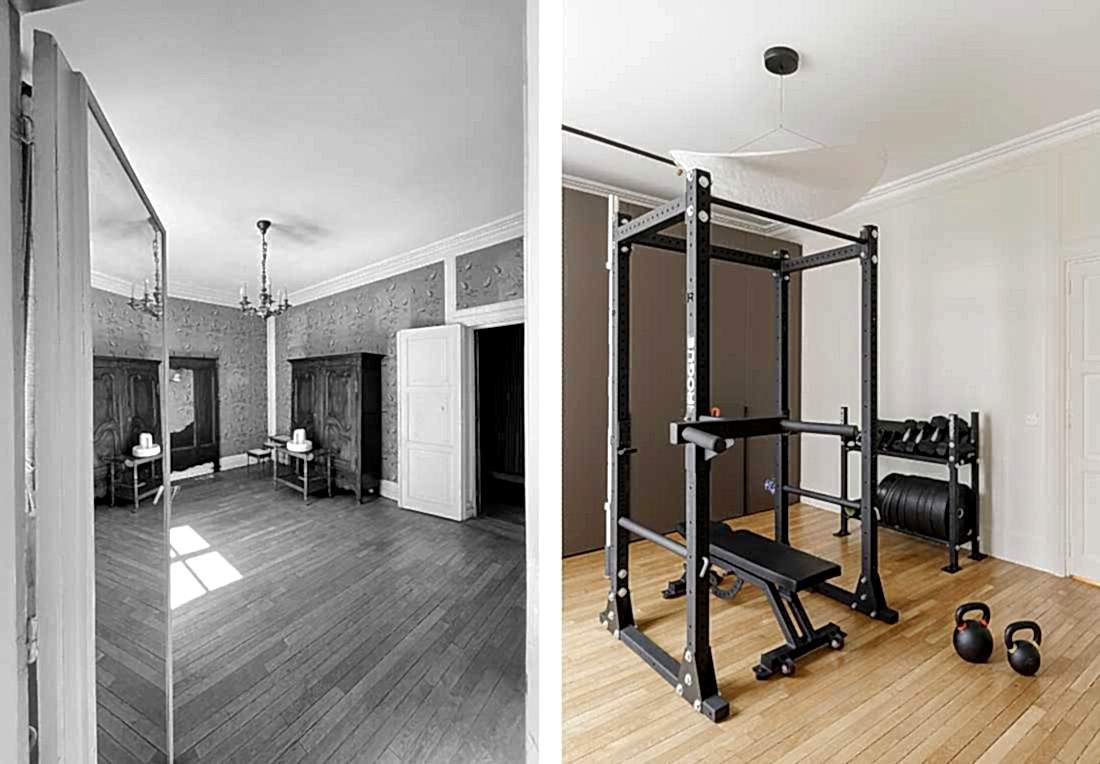 Avant-Après : salle de sport à domicile dans un appartement art déco
