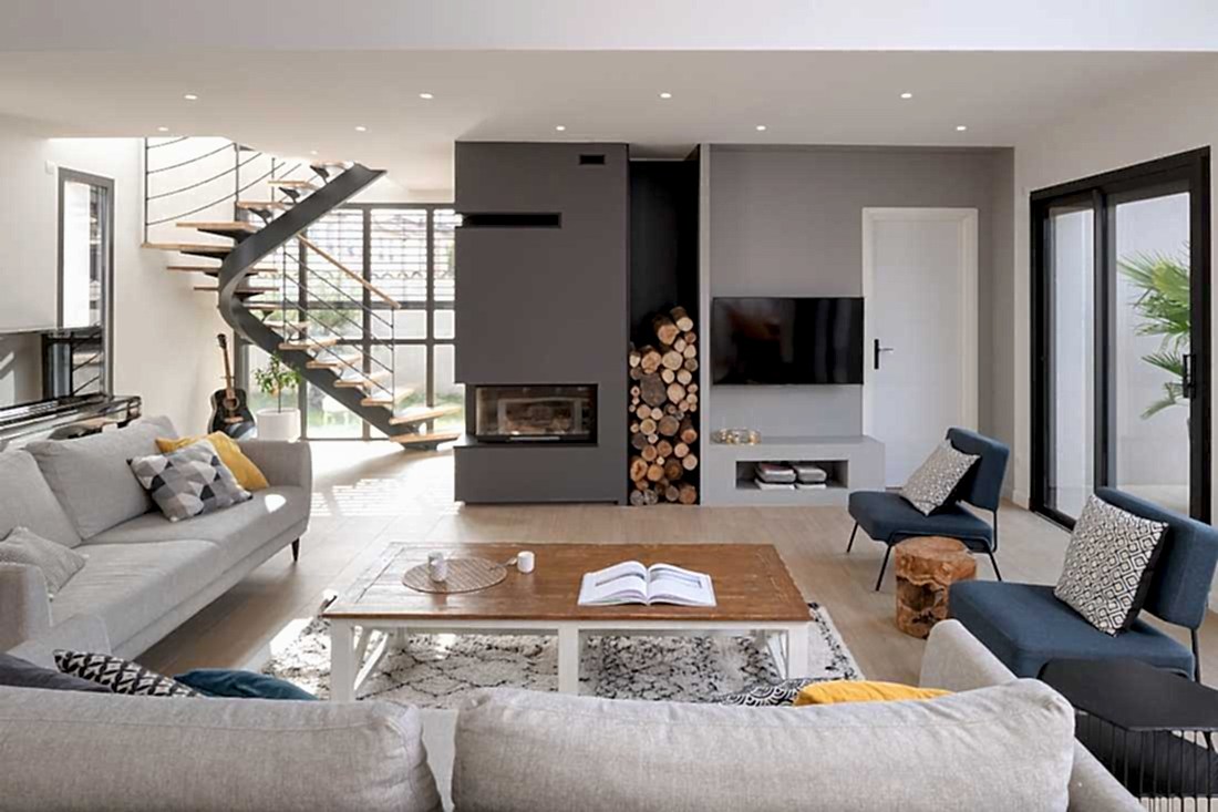 Rénovation d'une maison familiale de 160m² - plan large sur le salon