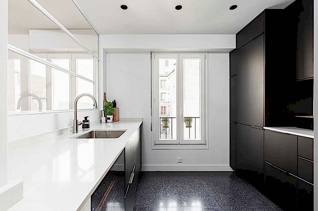 Rénovation intérieure d'un duplex de 78m² - cuisine avec un sol terrazzo