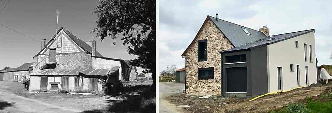 Extension ajoutée à une maison ancienne en photos avant - après