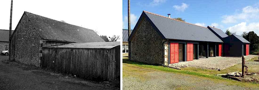 Rénovation d'un hangar dans une ferme, transformé en logement