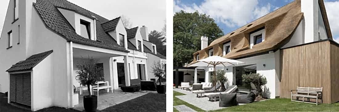 Photo avant-après de la restructuration complète d'une villa par un architecte d'intérieur à Paris