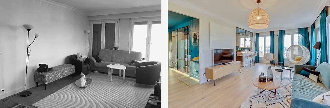 Avant - après : Rénovation du salon d'un appartement familial