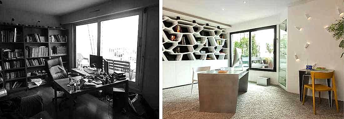 Avant aprés aménagement d'intérieur d'un bureau