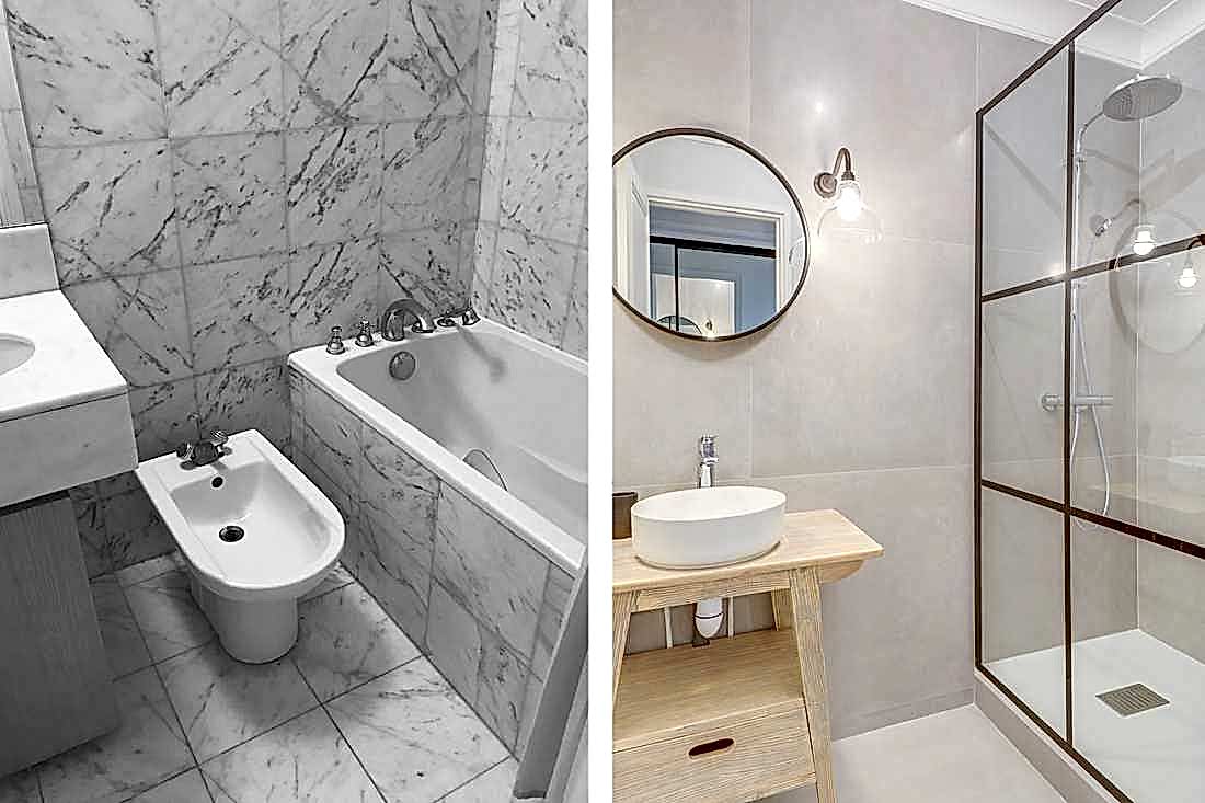 Avant - après : Rénovation d'une salle de bain par un architecte d'intérieur en Ile de France