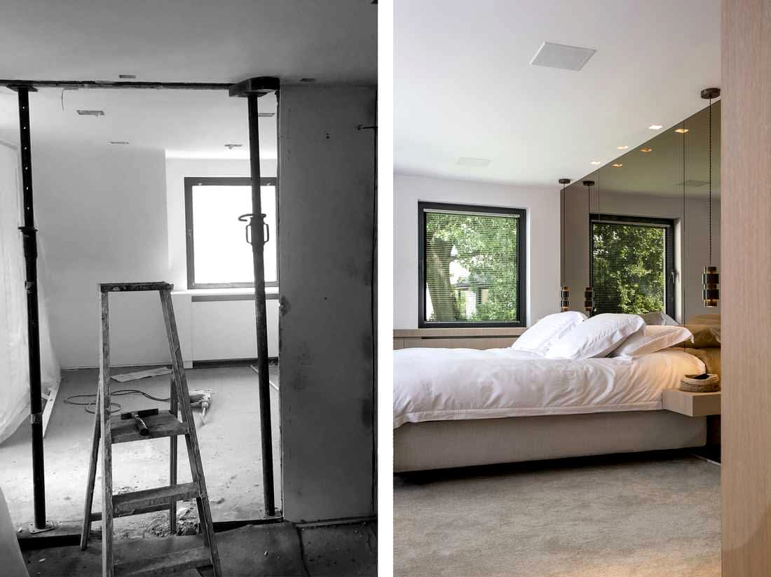 Photos avant-après de la rénovation de la chambre parentale dans une villa par un architecte d'intérieur