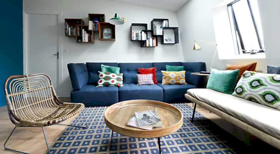 Photos avant - après d'un projet de décoration d'un salon et séjour dans un appartement de 40m2