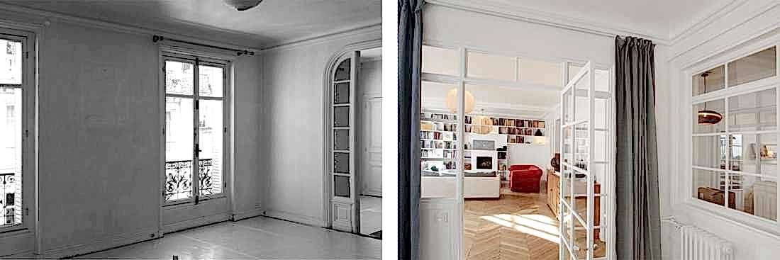 Aménagement du salon d'un appartement haussmannien par un architecte d'intérieur