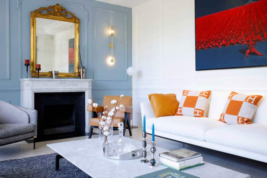 Rénovation intérieure maison XIXe - le séjour avec cheminée