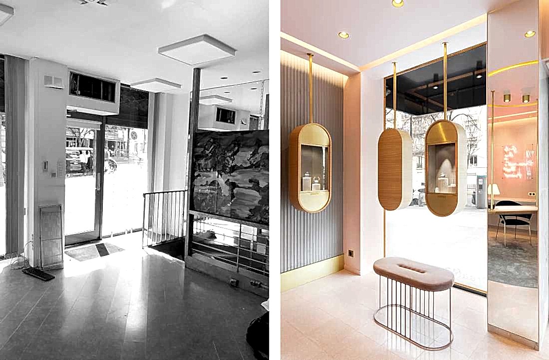 Avant-après : vitrine d'une boutique aménagée par un architecte d'intérieur
