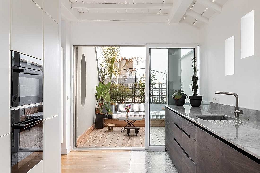 Cuisine avec terrasse en enfilade