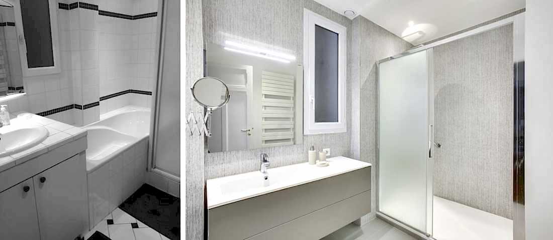 Rénovation de la salle de bain d'un appartement haussmannien en photo avant - après